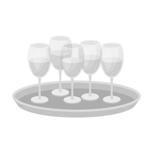 Bandeja con copas de champán icono en estilo monocromo aislado sobre fondo blanco. Evento servicio símbolo stock vector ilustración . — Vector de stock