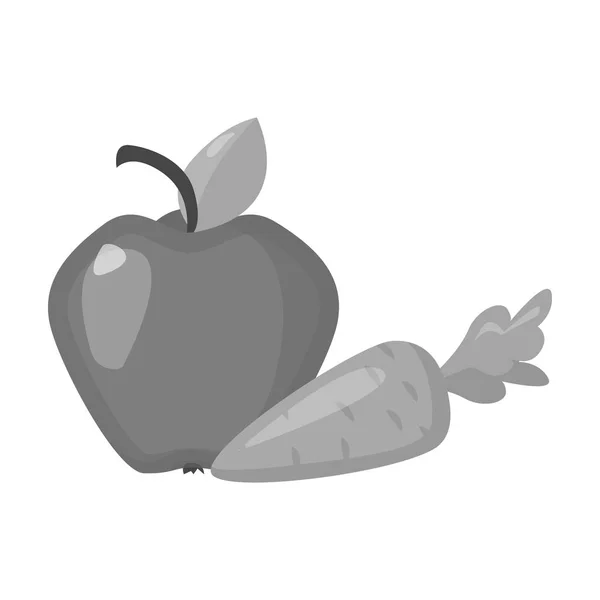 Pomme avec icône de carotte dans un style monochrome isolé sur fond blanc. Illustration vectorielle du symbole de soins dentaires . — Image vectorielle