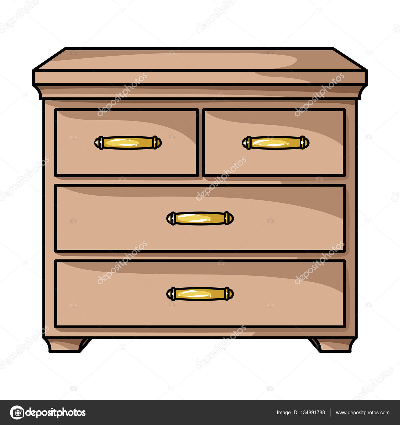 Wooden cabinet with drawers icon in cartoon style isolated 