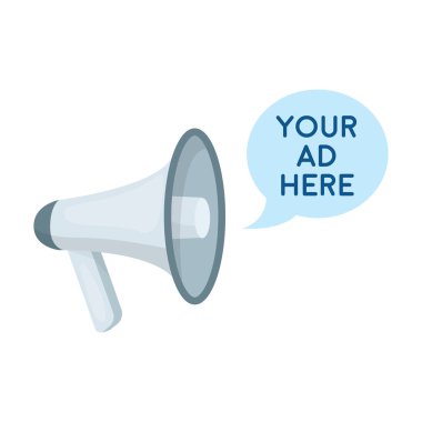 Megafon reklam simgesi beyaz arka plan üzerinde izole karikatür tarzı. Reklam sembol stok vektör çizim.