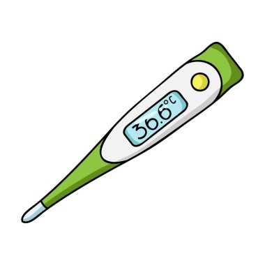 Elektrik termometre simgesi beyaz arka plan üzerinde izole karikatür tarzı. Sembol stok vektör çizim bebek d..