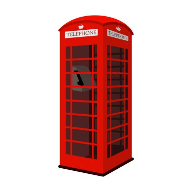Kırmızı telefon kabin simgesi beyaz arka plan üzerinde izole karikatür tarzı. İngiltere'de ülke sembol stok vektör çizim.