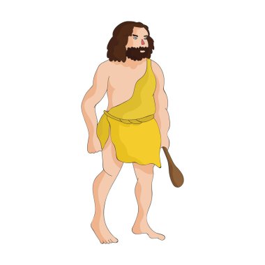 İlkel insan Cop simgesi beyaz arka plan üzerinde izole karikatür tarzı ile. Taş Devri sembol stok vektör çizim.