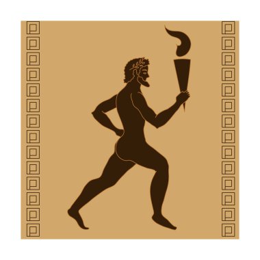 Olimpiyat ateşi simgesi beyaz arka plan üzerinde izole karikatür tarzı ile sporcu. Yunanistan sembol stok vektör çizim.