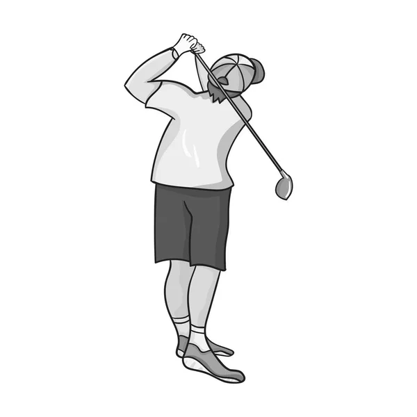 흰색 배경에 고립 된 흑백 스타일에서 킥 아이콘 후의 골프 선수 골프 클럽 기호 주식 벡터 일러스트 레이 션. — 스톡 벡터