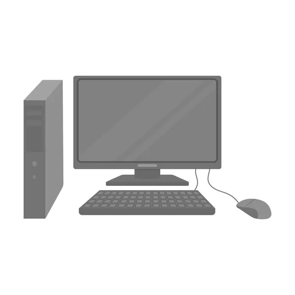 Het pictogram van de personal computer in zwart-wit stijl geïsoleerd op een witte achtergrond. Kantoormeubilair en interieur symbool voorraad vector illustratie. — Stockvector
