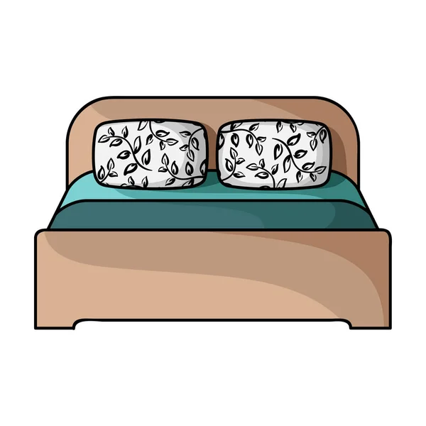 Icône de lit double en bois dans le style dessin animé isolé sur fond blanc. Meubles et intérieur de la maison symbole illustration vectorielle de stock . — Image vectorielle