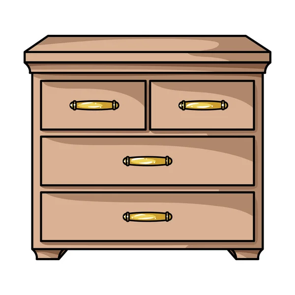 Holzschrank mit Schubladen-Ikone im Cartoon-Stil isoliert auf weißem Hintergrund. Möbel und Home Interior Symbol Aktienvektor Illustration. — Stockvektor