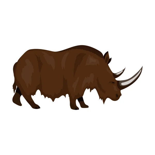 Wolharige neushoorn pictogram in cartoon stijl geïsoleerd op een witte achtergrond. Steentijd symbool voorraad vectorillustratie. — Stockvector