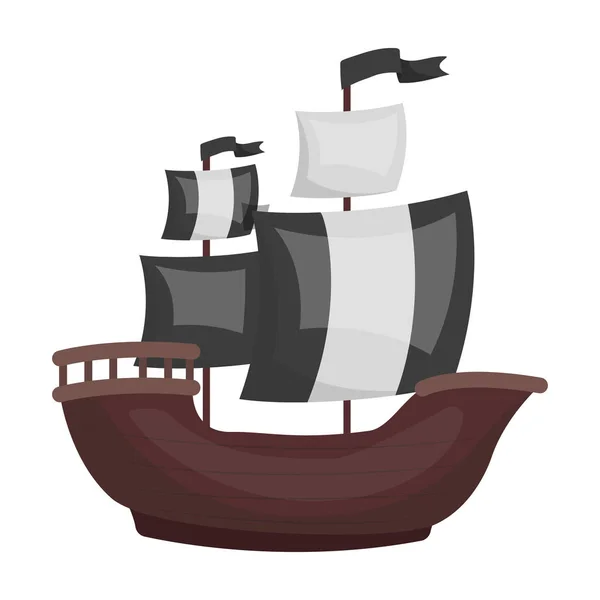 Pirate ship icon in cartoon style isolated on white background. Pirates symbol stock vector illustration. — Stock Vector