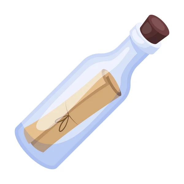 Messaggio nell'icona della bottiglia in stile cartone animato isolato su sfondo bianco. Illustrazione vettoriale stock simbolo pirati. — Vettoriale Stock