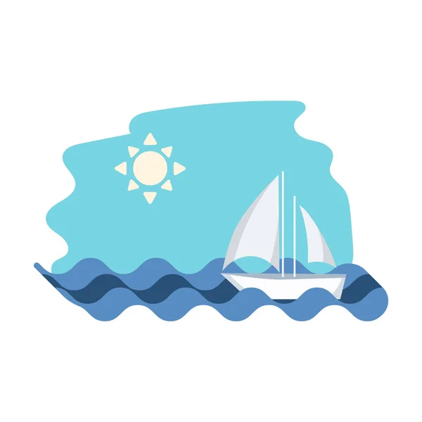 Velero en el icono del mar en estilo de dibujos animados aislado sobre fondo blanco. Grecia símbolo stock vector ilustración . — Vector de stock