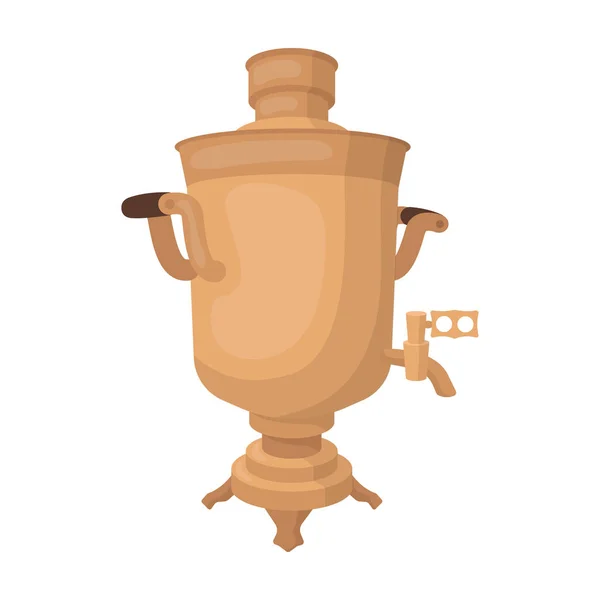 Icono de Samovar en estilo de dibujos animados aislado sobre fondo blanco. Rusia país símbolo stock vector ilustración . — Vector de stock