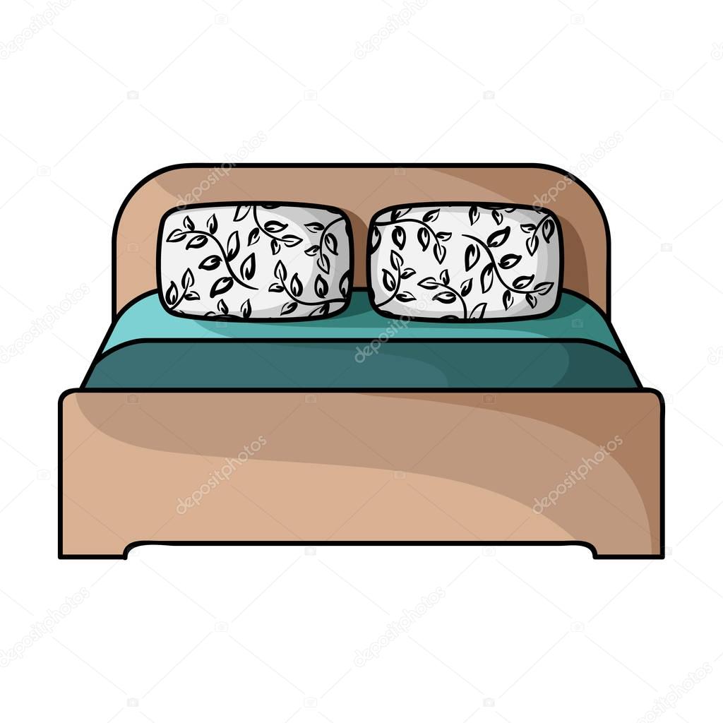 Wooden double bed icon in cartoon style isolated on white background. Furniture and home interior symbol vector illustration.