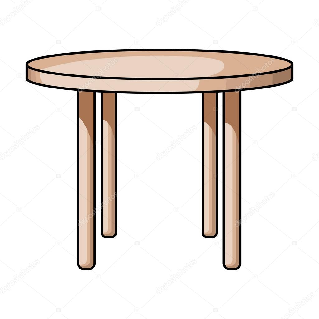Wooden round table icon in cartoon style isolated on white background. Furniture and home symbol stock vector illustration.