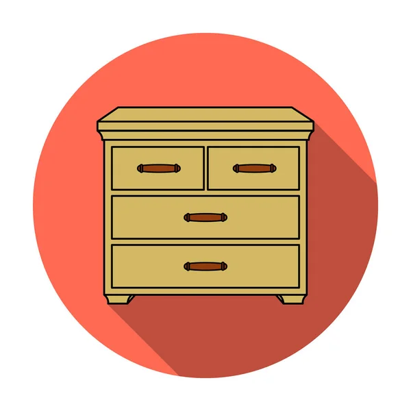 Holzschrank mit Schubladensymbol im flachen Stil isoliert auf weißem Hintergrund. Möbel und Home Interior Symbol Aktienvektor Illustration. — Stockvektor
