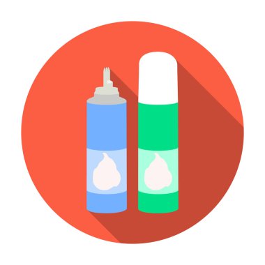 Bir aerosol tenekesi simgesini düz stil beyaz arka plan üzerinde izole içinde krem şanti. Süt ürünü ve tatlı sembol stok illüstrasyon vektör.