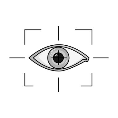 Tek renkli stil beyaz arka plan üzerinde izole sanal gerçeklik simgesinde gözüne odağında. Sanal gerçeklik sembol stok vektör çizim.