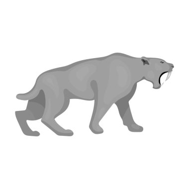 Tek renkli stil beyaz arka plan üzerinde izole Saber - dişli kaplan simgesini. Taş Devri sembol stok vektör çizim.