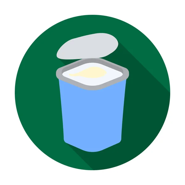 Yogur en el icono de la taza de plástico en estilo plano aislado sobre fondo blanco. Producto lácteo y símbolo dulce stock vector ilustración . — Archivo Imágenes Vectoriales