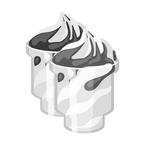 Frozen yogurt with syrup in cups icon in monochrome style isolated on white background. Milk product and sweet symbol stock vector illustration. — Stock Vector