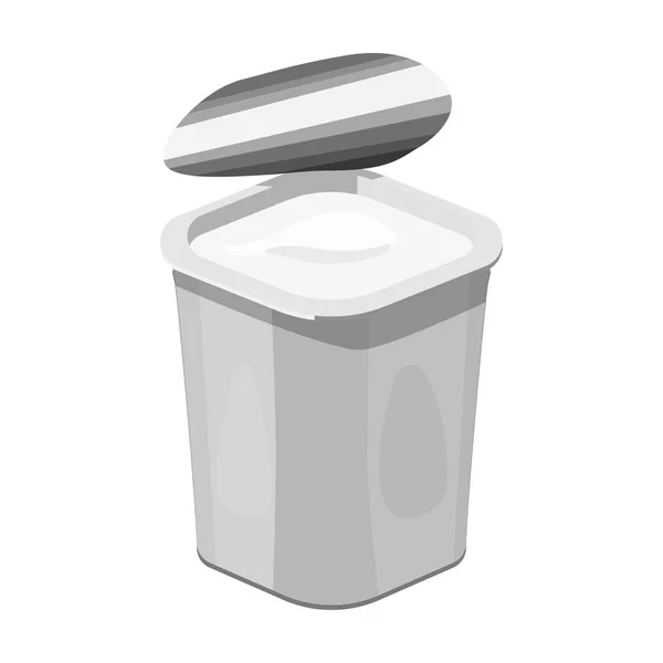 Yogur en el icono de la taza de plástico en estilo monocromo aislado sobre fondo blanco. Producto lácteo y símbolo dulce stock vector ilustración . — Vector de stock