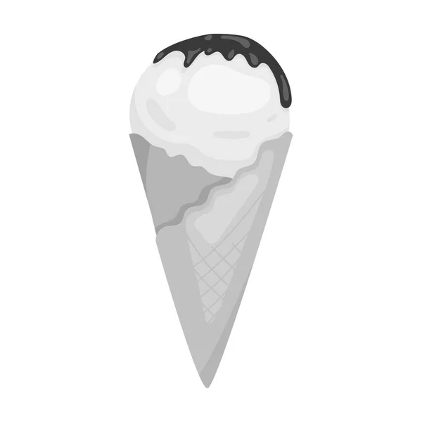 Crème glacée sur le cône de gaufre icône dans un style monochrome isolé sur fond blanc. Illustration vectorielle du produit laitier et du symbole doux . — Image vectorielle