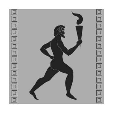 Beyaz arka plan üzerinde izole tek renkli stilde Olimpiyat ateşi simgesiyle atlet. Yunanistan sembol stok vektör çizim.