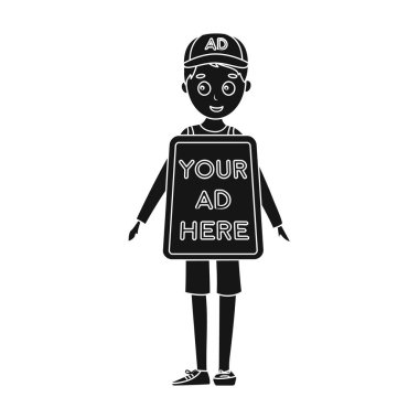 İnsan billboard simge siyah stil beyaz arka plan üzerinde izole içinde. Reklam sembol stok vektör çizim.
