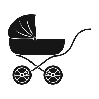 Çocuk arabası simge siyah stil beyaz arka plan üzerinde izole içinde. Sembol stok vektör çizim bebek d..