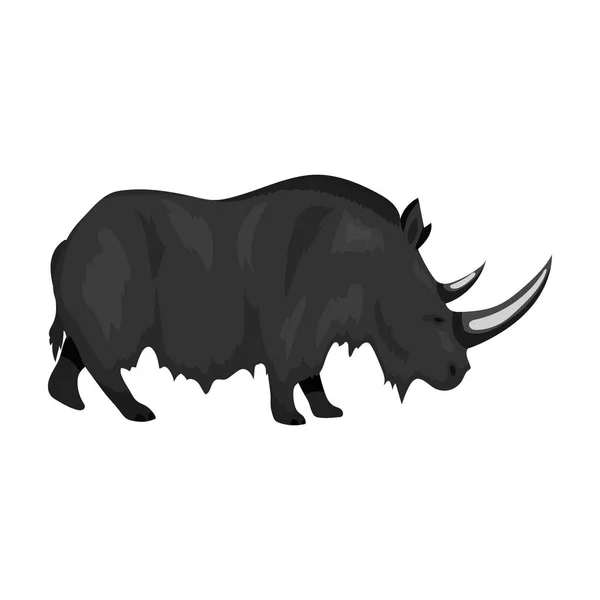 Wolharige neushoorn pictogram in zwart-wit stijl geïsoleerd op een witte achtergrond. Steentijd symbool voorraad vectorillustratie. — Stockvector