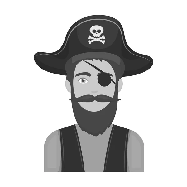 Pirata con icono de parche ocular en estilo monocromo aislado sobre fondo blanco. Piratas símbolo stock vector ilustración . — Vector de stock