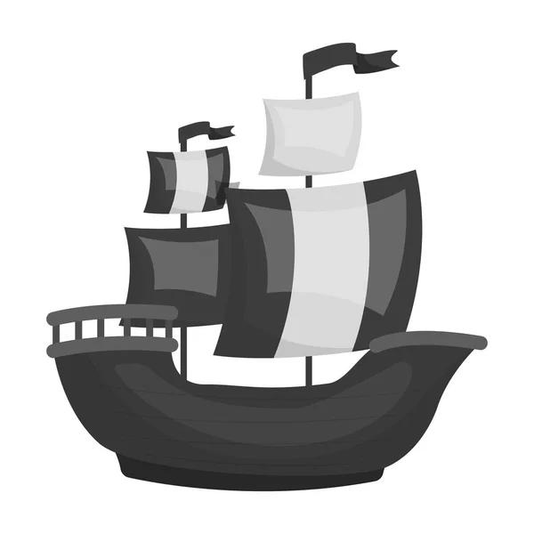 Icono de barco pirata en estilo monocromo aislado sobre fondo blanco. Piratas símbolo stock vector ilustración . — Vector de stock