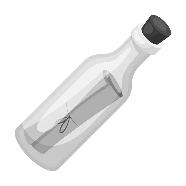 Bericht in de fles pictogram in zwart-wit stijl geïsoleerd op een witte achtergrond. Piraten symbool voorraad vectorillustratie. — Stockvector