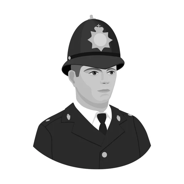 Ícone de policial inglês em estilo monocromático isolado em fundo branco. Inglaterra país símbolo estoque vetor ilustração . — Vetor de Stock