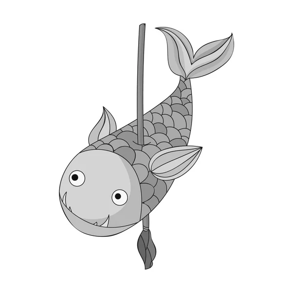 Poisson sur l'icône de la lance dans un style monochrome isolé sur fond blanc. Illustration vectorielle de l'âge de pierre . — Image vectorielle