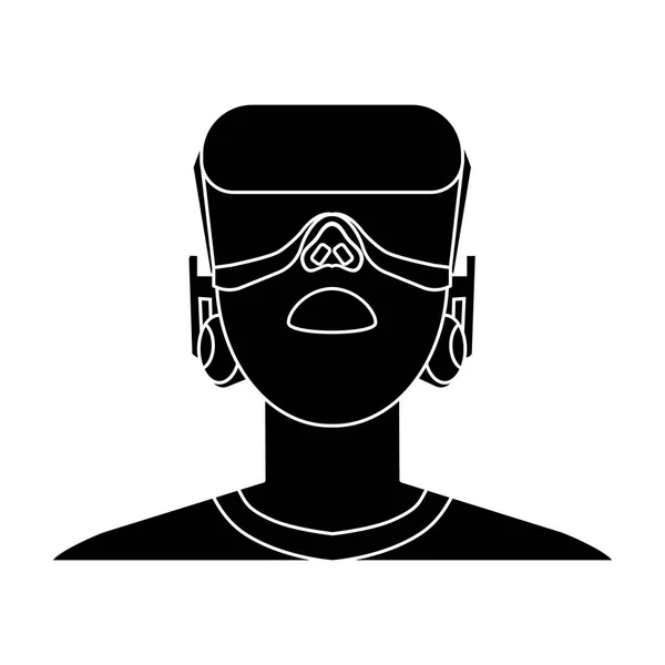 Player with virtual reality headblack icon in black style isolated on white background. Virtual reality symbol stock vector illustration. — Stock Vector