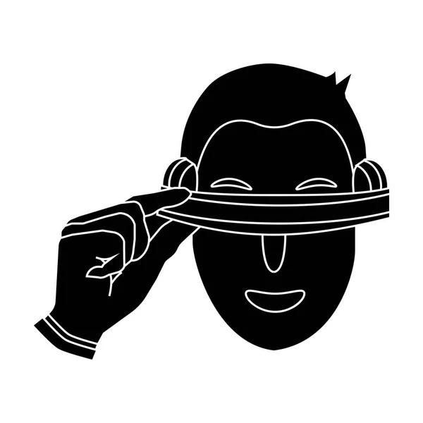 Speler met virtuele werkelijkheid headblack pictogram in zwarte stijl geïsoleerd op een witte achtergrond. Virtuele realiteit symbool voorraad vectorillustratie. — Stockvector