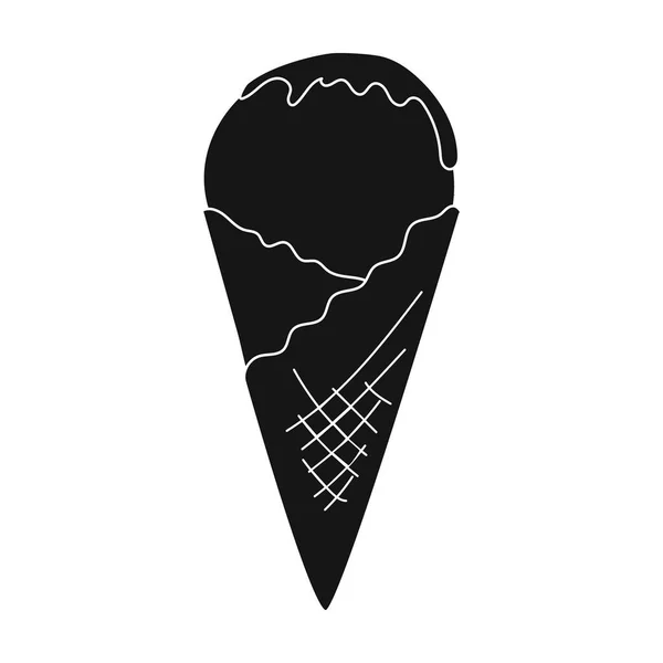 Helado en el icono del cono de gofre en estilo negro aislado sobre fondo blanco. Producto lácteo y símbolo dulce stock vector ilustración . — Archivo Imágenes Vectoriales