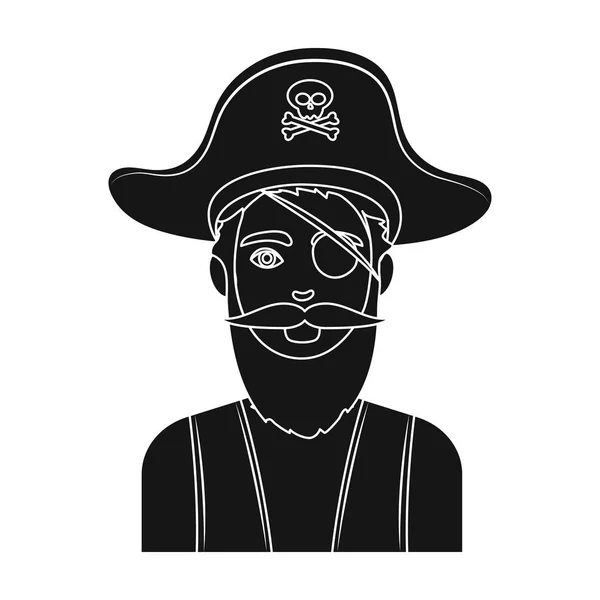 Pirate with eye patch icon in black style isolated on white background. Pirates symbol stock vector illustration. — Stock Vector