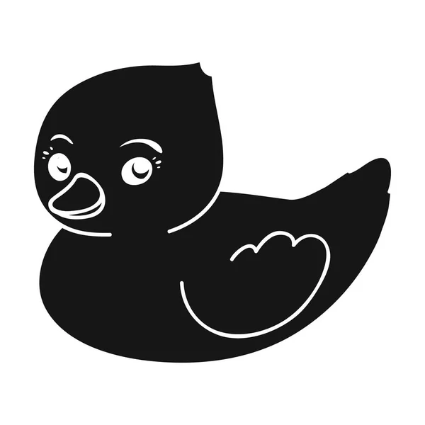 Icono de juguete de pato de goma en estilo negro aislado sobre fondo blanco. Bebé nacido símbolo stock vector ilustración . — Vector de stock