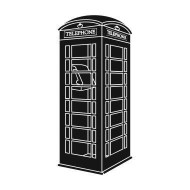 Kırmızı telefon kabin simge siyah stil beyaz arka plan üzerinde izole içinde. İngiltere'de ülke sembol stok vektör çizim.