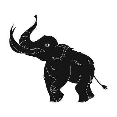 Beyaz arka plan üzerinde izole siyah stil yünlü mamut simgesini. Taş Devri sembol stok vektör çizim.