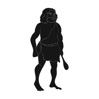 Cop simge siyah stil beyaz arka plan üzerinde izole içinde ilkel adamla. Taş Devri sembol stok vektör çizim.