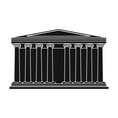Antik Yunan tapınağı simge siyah stil beyaz arka plan üzerinde izole içinde. Yunanistan sembol stok vektör çizim.