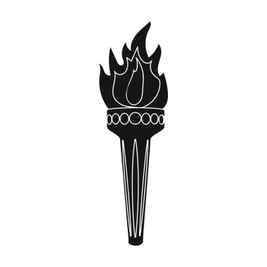 Olimpiyat Meşalesi simge siyah stil beyaz arka plan üzerinde izole içinde. Yunanistan sembol stok vektör çizim.