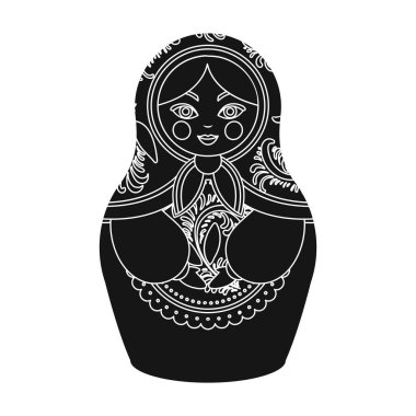 Rus matrioshka simge siyah stil beyaz arka plan üzerinde izole içinde. Rus ülke sembol stok vektör çizim.