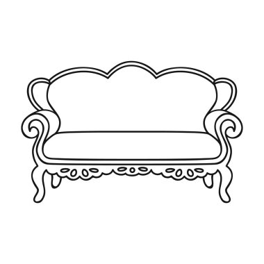 Beyaz arka plan üzerinde izole anahat tarzı Vintage kanepe simgesi. Mobilya ve ev iç sembol stok illüstrasyon vektör.