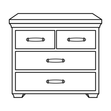 Ahşap dolap çekmece simgesi beyaz arka plan üzerinde izole anahat tarzı ile. Mobilya ve ev iç sembol stok illüstrasyon vektör.