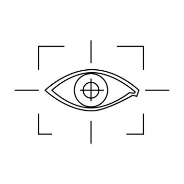 Odak anahat tarzı beyaz arka plan üzerinde izole sanal gerçeklik simgesinde göz. Sanal gerçeklik sembol stok vektör çizim.